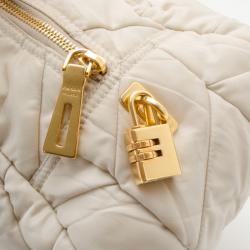 Pre Owned Prada Cream Chevron Quilted Nylon Dome Small Bag