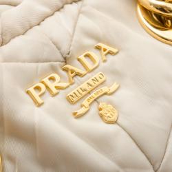 Pre Owned Prada Cream Chevron Quilted Nylon Dome Small Bag