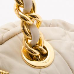 Pre Owned Prada Cream Chevron Quilted Nylon Dome Small Bag