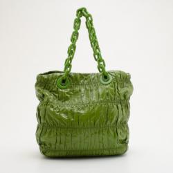 Pre Owned Prada Green Patent Vernice Gaufre Shopping Tote