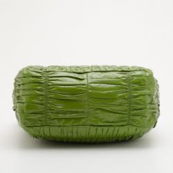 Pre Owned Prada Green Patent Vernice Gaufre Shopping Tote