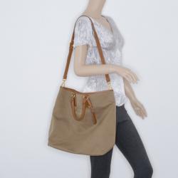 Pre Owned Prada Beige Logo Jacquard Hobo