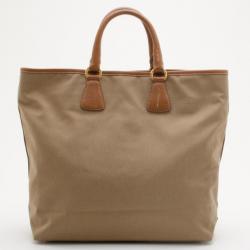 Pre Owned Prada Beige Logo Jacquard Hobo