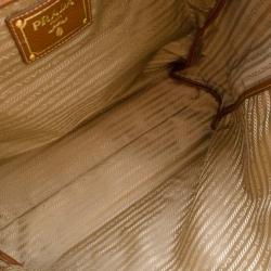 Pre Owned Prada Beige Logo Jacquard Hobo