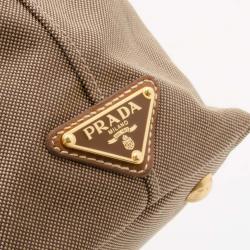 Pre Owned Prada Beige Logo Jacquard Hobo