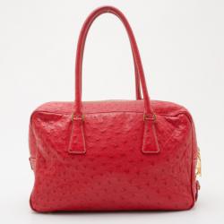 Pre Owned Prada Red Ostrich Top Handle Satchel