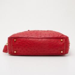 Pre Owned Prada Red Ostrich Top Handle Satchel