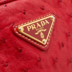 Pre Owned Prada Red Ostrich Top Handle Satchel