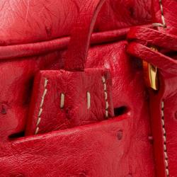 Pre Owned Prada Red Ostrich Top Handle Satchel