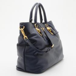 مملوكة مسبقًا Prada Navy Baltico Soft Calf Leather Tote