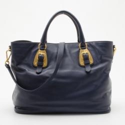 مملوكة مسبقًا Prada Navy Baltico Soft Calf Leather Tote