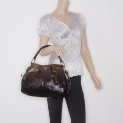 Pre Owned Prada Brown Patent Leather Gradient Pleated Hobo