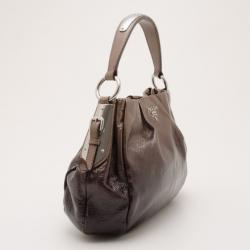 Pre Owned Prada Brown Patent Leather Gradient Pleated Hobo