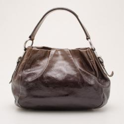 Pre Owned Prada Brown Patent Leather Gradient Pleated Hobo