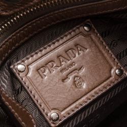 Pre Owned Prada Brown Patent Leather Gradient Pleated Hobo