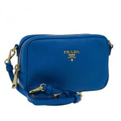 مملوكة مسبقًا حقيبة برادا زرقاء جلد بقر ميني بسحاب كروس
