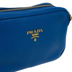 مملوكة مسبقًا حقيبة برادا زرقاء جلد بقر ميني بسحاب كروس