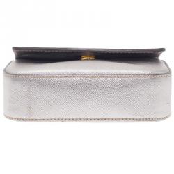 Pre Owned Prada Silver Saffiano Leather Mini Box Clutch
