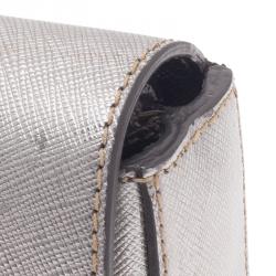 Pre Owned Prada Silver Saffiano Leather Mini Box Clutch