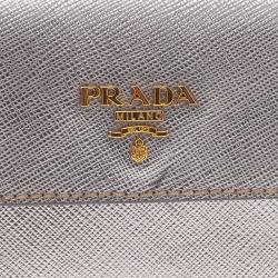 Pre Owned Prada Silver Saffiano Leather Mini Box Clutch