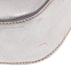 Pre Owned Prada Silver Saffiano Leather Mini Box Clutch