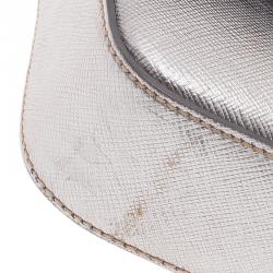 Pre Owned Prada Silver Saffiano Leather Mini Box Clutch