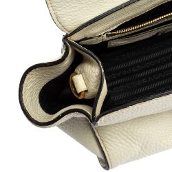 Pre Owned Prada White Vitello Daino Leather Sound Flap Top Handle Bag