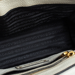 Pre Owned Prada White Vitello Daino Leather Sound Flap Top Handle Bag