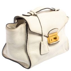 Pre Owned Prada White Vitello Daino Leather Sound Flap Top Handle Bag