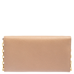مملوكة مسبقًا Prada Beige Saffiano Metal Leather Wallet on Chain