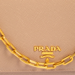 مملوكة مسبقًا Prada Beige Saffiano Metal Leather Wallet on Chain