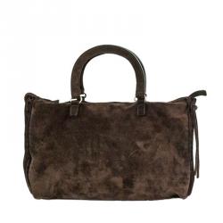 Pre Owned Prada Brown Suede Top Handle Tote 