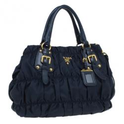 مملوكة مسبقًا Prada Navy Blue Nylon Tessuto Gaufre Tote