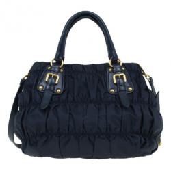 مملوكة مسبقًا Prada Navy Blue Nylon Tessuto Gaufre Tote