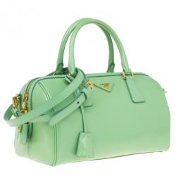 Pre Owned Prada Green Saffiano Lux Convertible Boston Bag