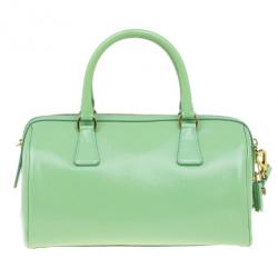 Pre Owned Prada Green Saffiano Lux Convertible Boston Bag