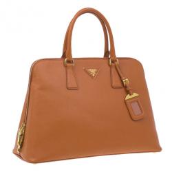 Pre Owned Prada Orange Saffiano Small Double-Handle Trapezoid Tote