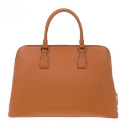 Pre Owned Prada Orange Saffiano Small Double-Handle Trapezoid Tote