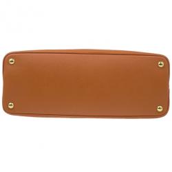 Pre Owned Prada Orange Saffiano Small Double-Handle Trapezoid Tote