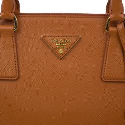 Pre Owned Prada Orange Saffiano Small Double-Handle Trapezoid Tote