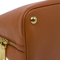 Pre Owned Prada Orange Saffiano Small Double-Handle Trapezoid Tote