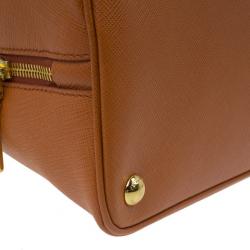 Pre Owned Prada Orange Saffiano Small Double-Handle Trapezoid Tote