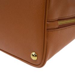 Pre Owned Prada Orange Saffiano Small Double-Handle Trapezoid Tote