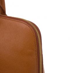 Pre Owned Prada Orange Saffiano Small Double-Handle Trapezoid Tote