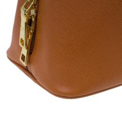 Pre Owned Prada Orange Saffiano Small Double-Handle Trapezoid Tote