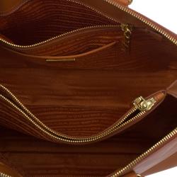 Pre Owned Prada Orange Saffiano Small Double-Handle Trapezoid Tote
