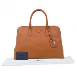 Pre Owned Prada Orange Saffiano Small Double-Handle Trapezoid Tote