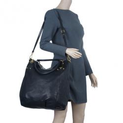 Pre Owned Prada Black Leather Cervo Shine Shoulder Bag