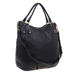 Pre Owned Prada Black Leather Cervo Shine Shoulder Bag