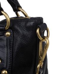 Pre Owned Prada Black Leather Cervo Shine Shoulder Bag